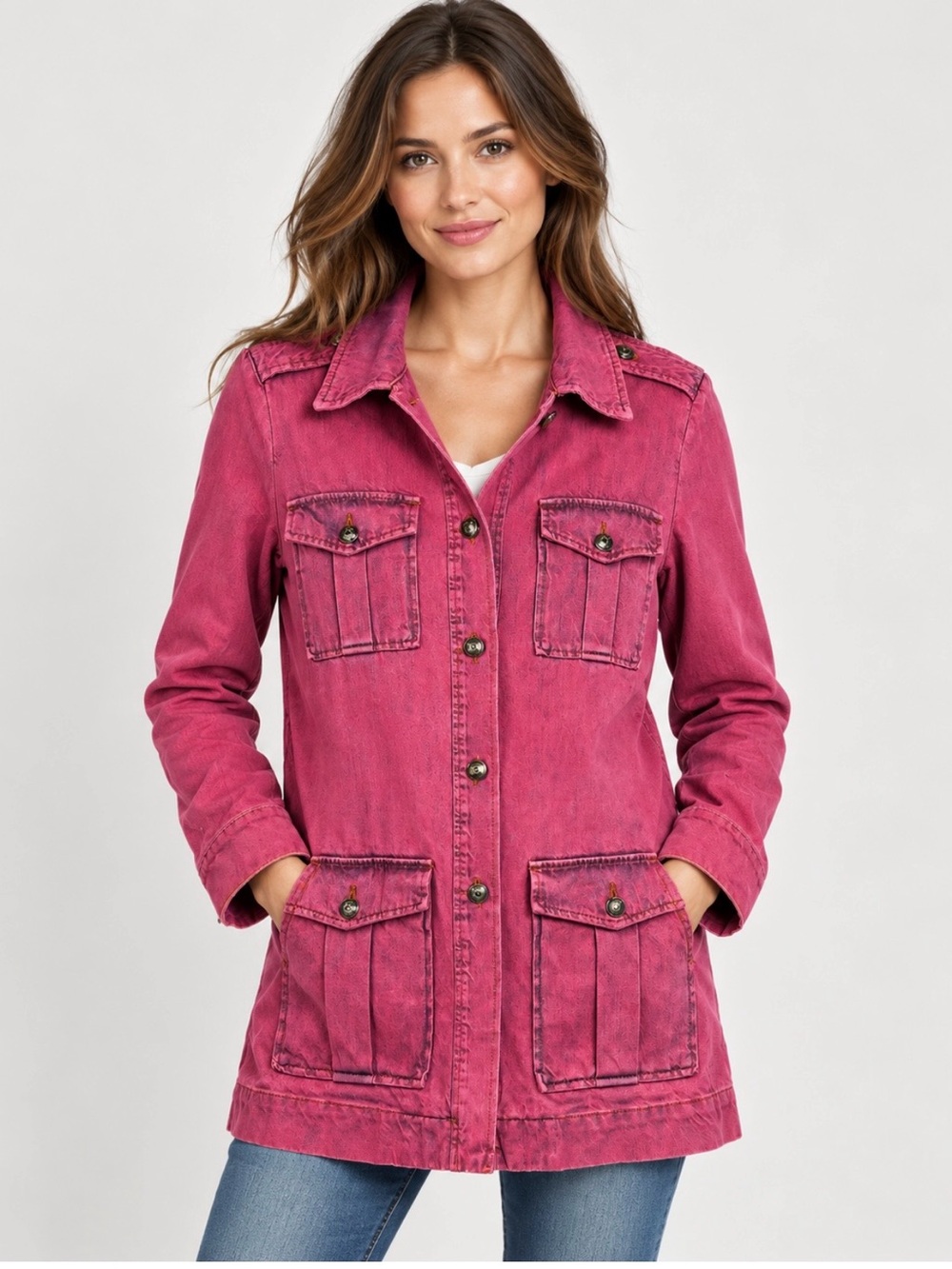 Chloé Pink / Raspberry Washed Denim Utility Safari Jacket – FR 36 Made in Italy